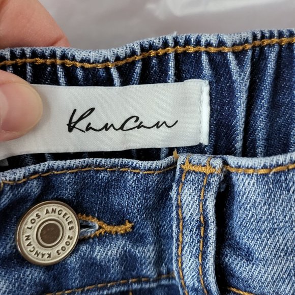 Kancan Womens Raw Hem High RIse Whiskered Distressed Denim Blue Jeans Size 1/24 - Picture 10 of 14